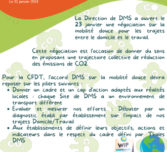Thales DMS - Négociation sur les mobilités douces Domicile/Travail : les propositions de la CFDT