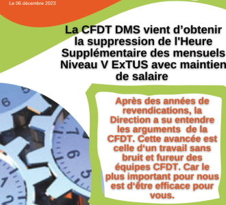 La CFDT obtient la suppression de l'Heure Sup des Mensuels Niveau V ExTUS avec maintien de salaire